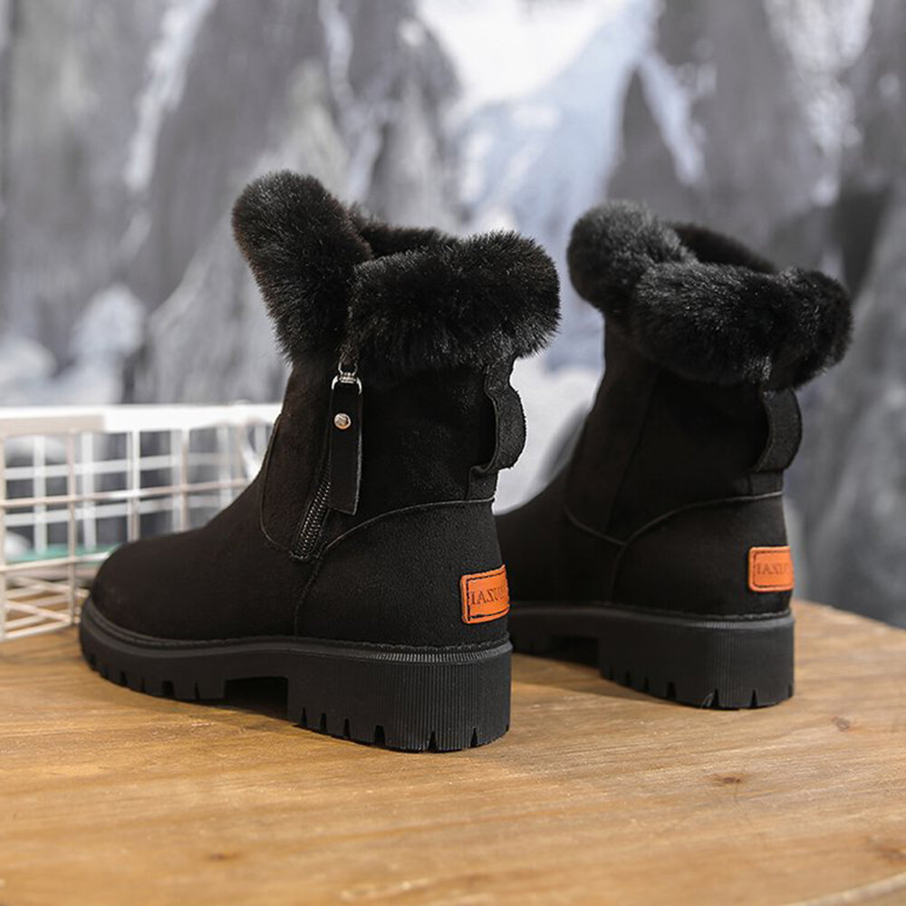 女士麂皮侧拉链防滑雪地靴——踝靴