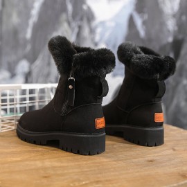 女士麂皮侧拉链防滑雪地靴——踝靴