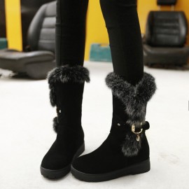 女士加大码冬季雪地靴——毛绒内里,搭扣装饰