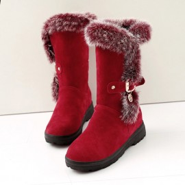 女士加大码冬季雪地靴——毛绒内里,搭扣装饰