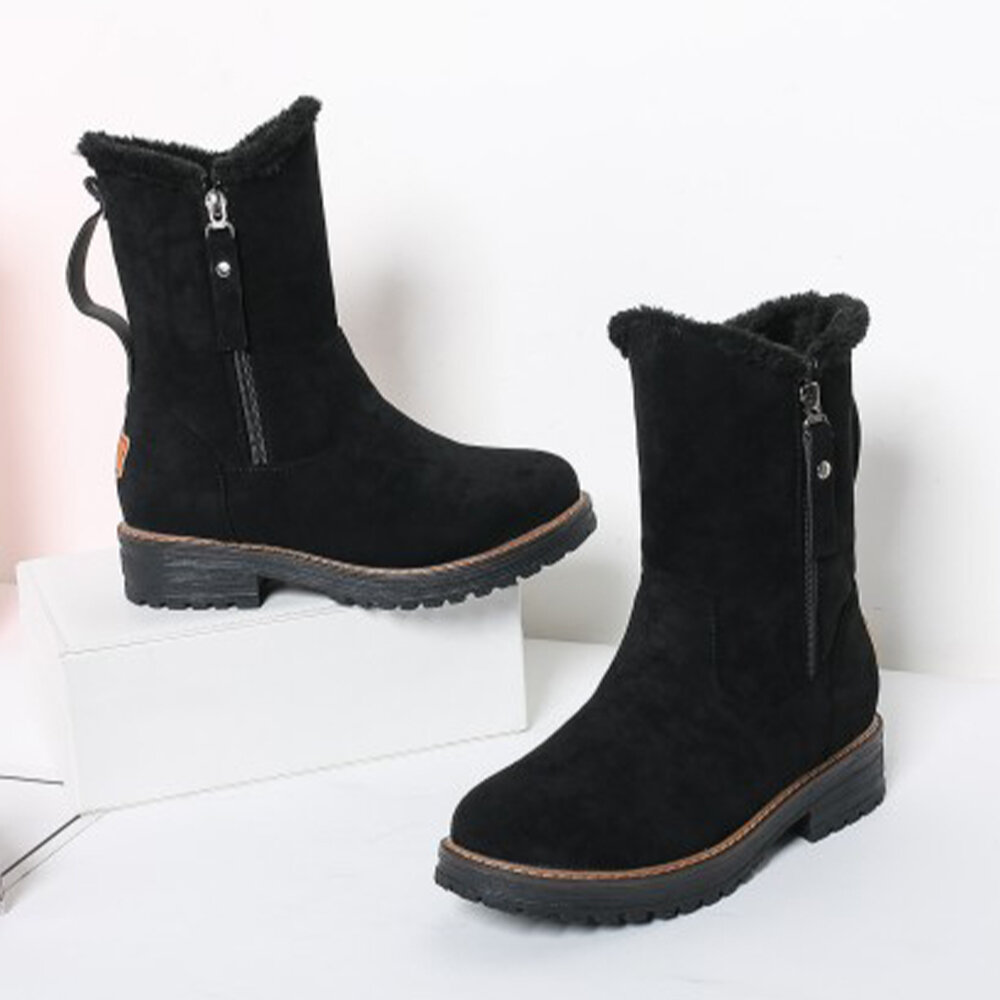 女士绒面革雪地靴——保暖防滑,侧边拉链设计