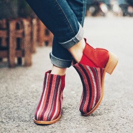 女士休闲方跟踝靴 – 民俗风印花
