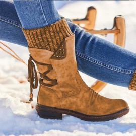 女士加大码中筒雪地靴——PU材质、系带式、防滑