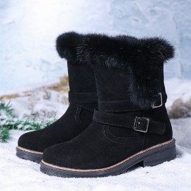 女士绒面革雪地靴——搭扣设计、毛绒饰边、防滑底
