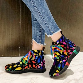 女士涂鸦印花PU系带平底军靴