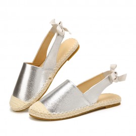 女士蝴蝶结麻底平底渔夫凉鞋 - 金色/银色休闲包头款