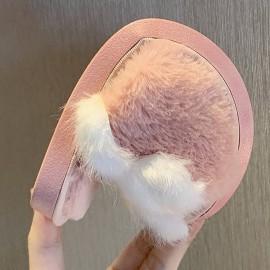 女士毛绒棉质冬季拖鞋——防滑款，带花卉装饰