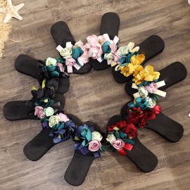 女士花卉防滑沙滩凉拖鞋 - 露趾款