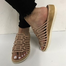 女士水钻厚底一字带凉鞋