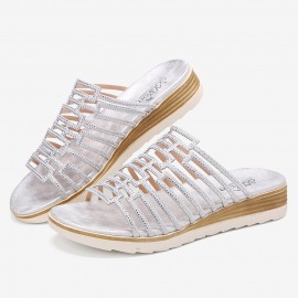 女士水钻厚底一字带凉鞋