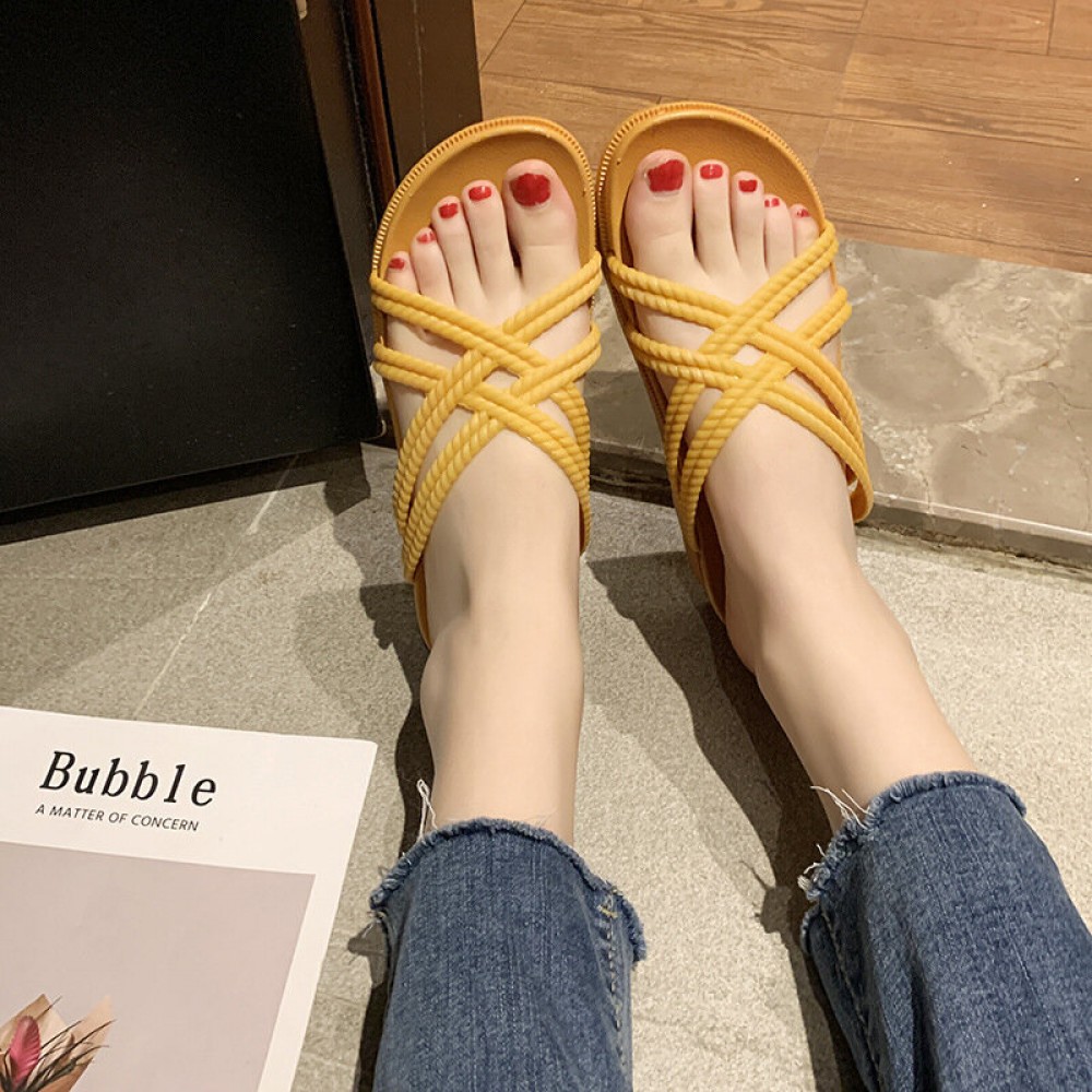 女士纯色交叉带一字拖凉鞋——EVA与橡胶材质