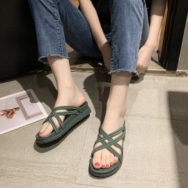 女士纯色交叉带一字拖凉鞋——EVA与橡胶材质