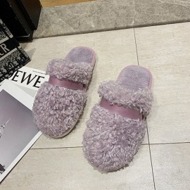 女士加绒防滑冬季拖鞋 - 翻毛皮