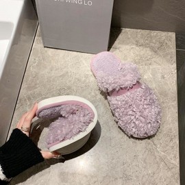 女士加绒防滑冬季拖鞋 - 翻毛皮
