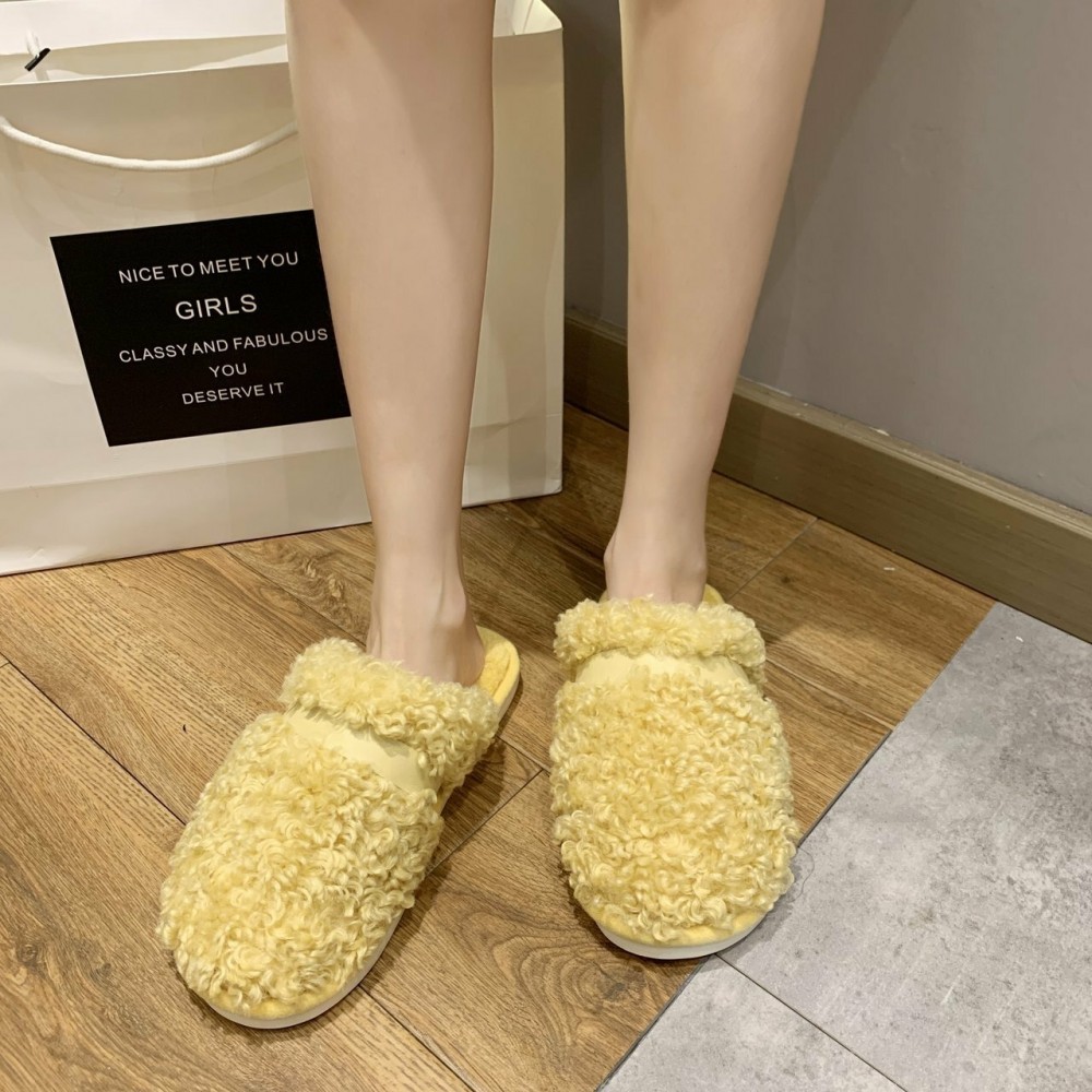 女士加绒防滑冬季拖鞋 - 翻毛皮