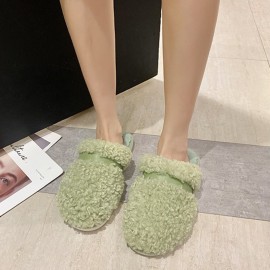 女士加绒防滑冬季拖鞋 - 翻毛皮
