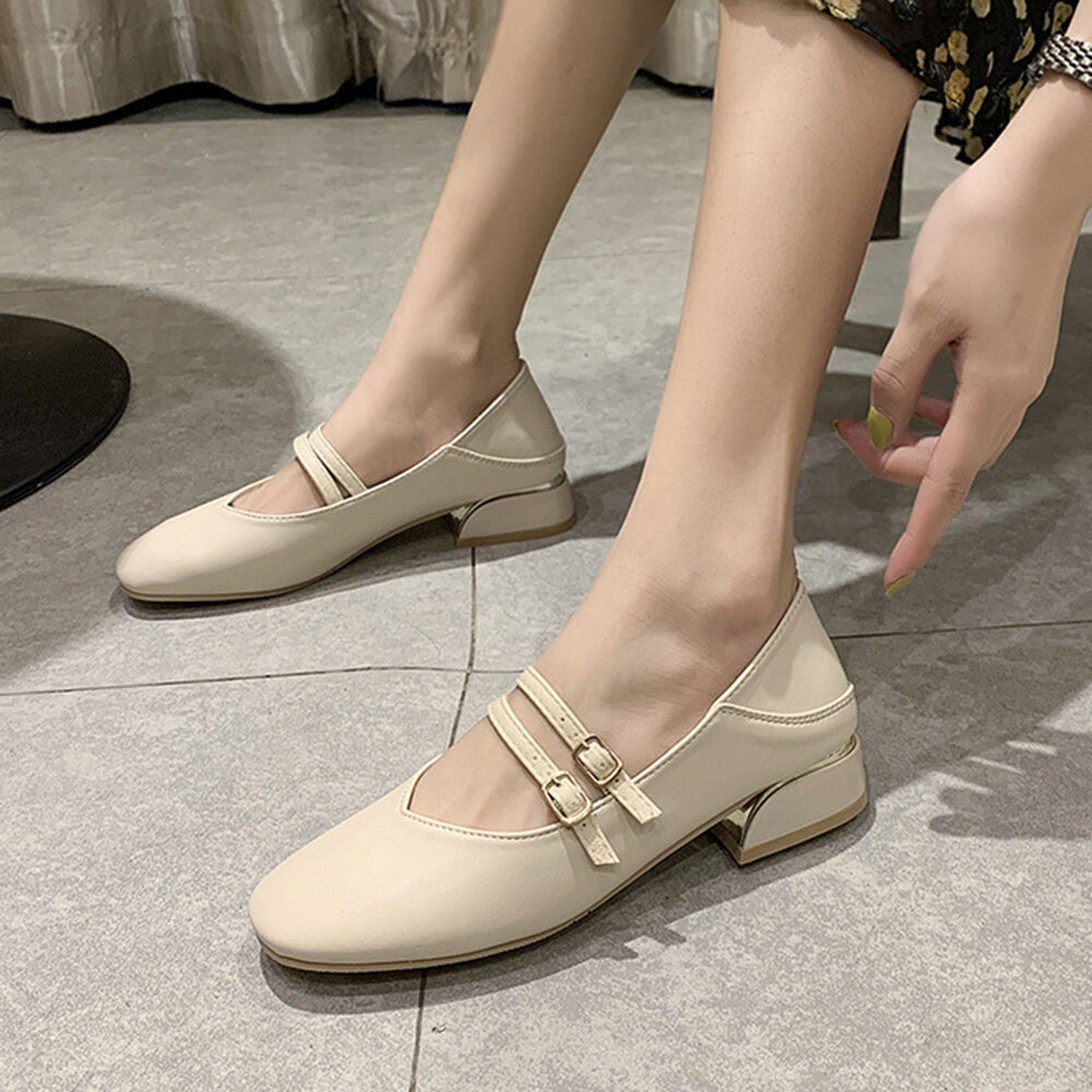 女士纯色方跟一脚蹬乐福鞋