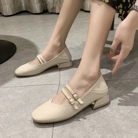 女士纯色方跟一脚蹬乐福鞋