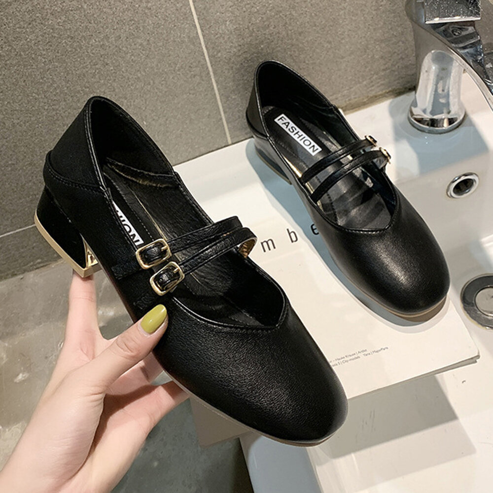 女士纯色方跟一脚蹬乐福鞋