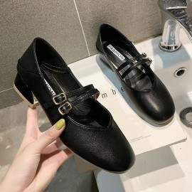 女士纯色方跟一脚蹬乐福鞋