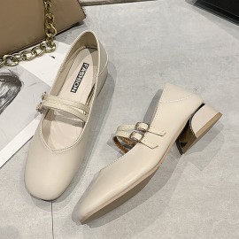 女士纯色方跟一脚蹬乐福鞋