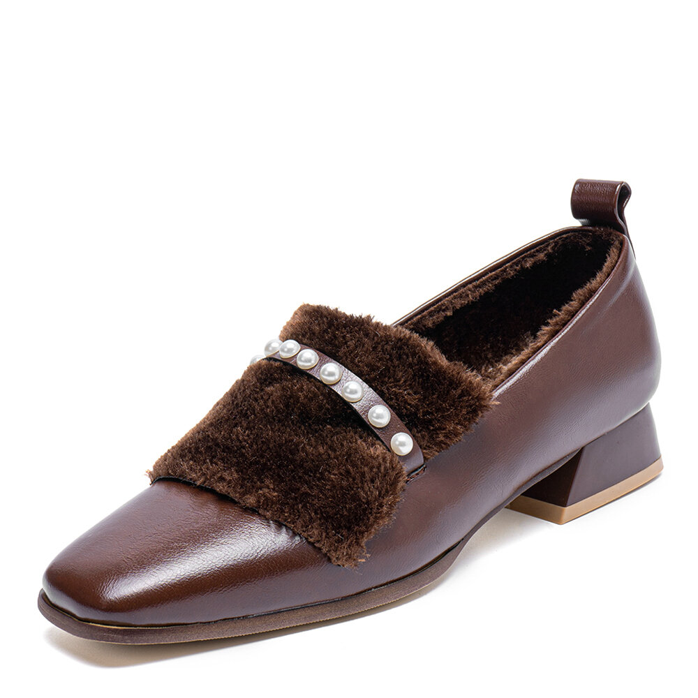 女士方头水钻乐福鞋 - 聚氨酯鞋面,橡胶鞋底