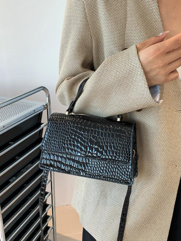 Women's Daily Embossed Textured Top Handle Crossbody Flap Bag