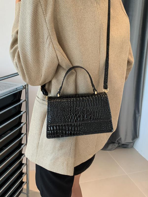 Women's Daily Embossed Textured Top Handle Crossbody Flap Bag