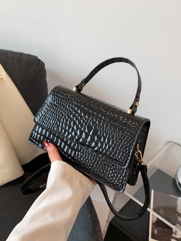 Women's Daily Embossed Textured Top Handle Crossbody Flap Bag