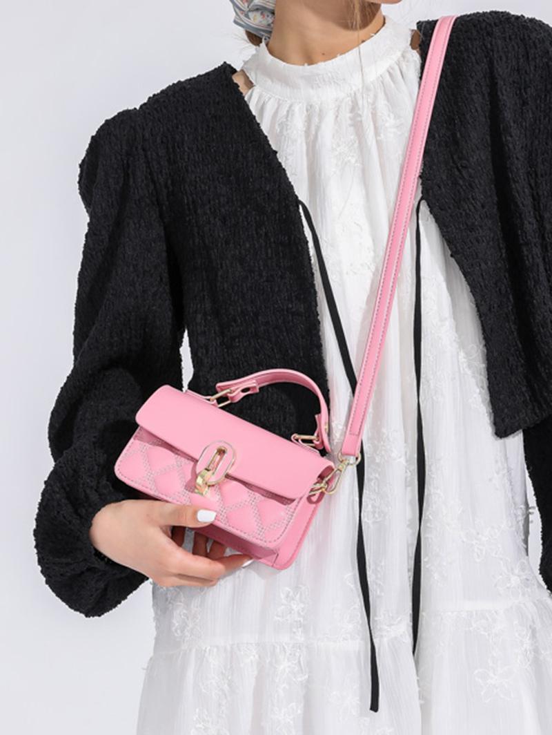 Women's Fashion Solid Color Daily Mini Topstitching Design Top Handle Crossbody Shoulder Flap Bag