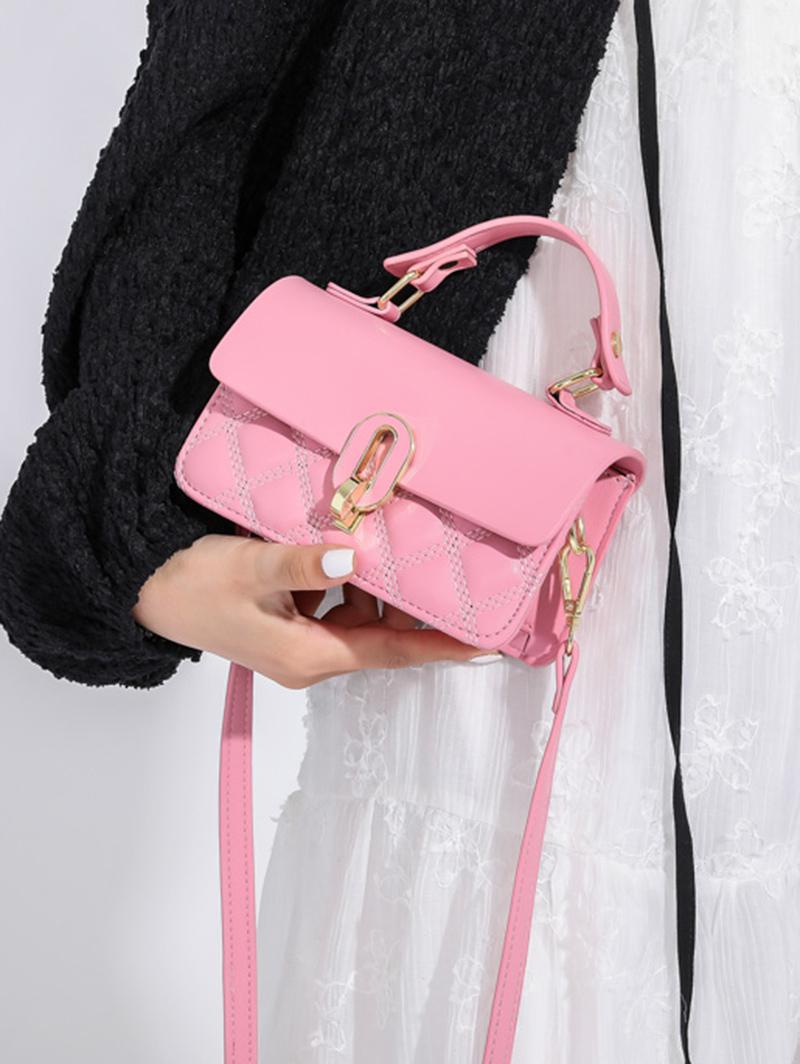 Women's Fashion Solid Color Daily Mini Topstitching Design Top Handle Crossbody Shoulder Flap Bag