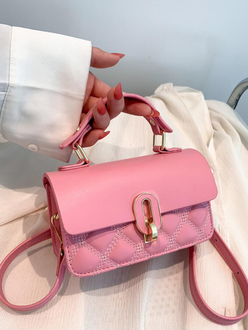 Women's Fashion Solid Color Daily Mini Topstitching Design Top Handle Crossbody Shoulder Flap Bag