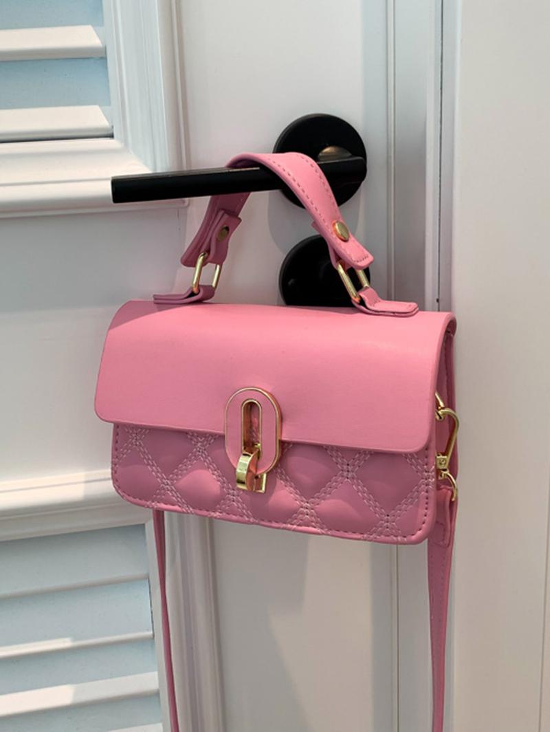 Women's Fashion Solid Color Daily Mini Topstitching Design Top Handle Crossbody Shoulder Flap Bag