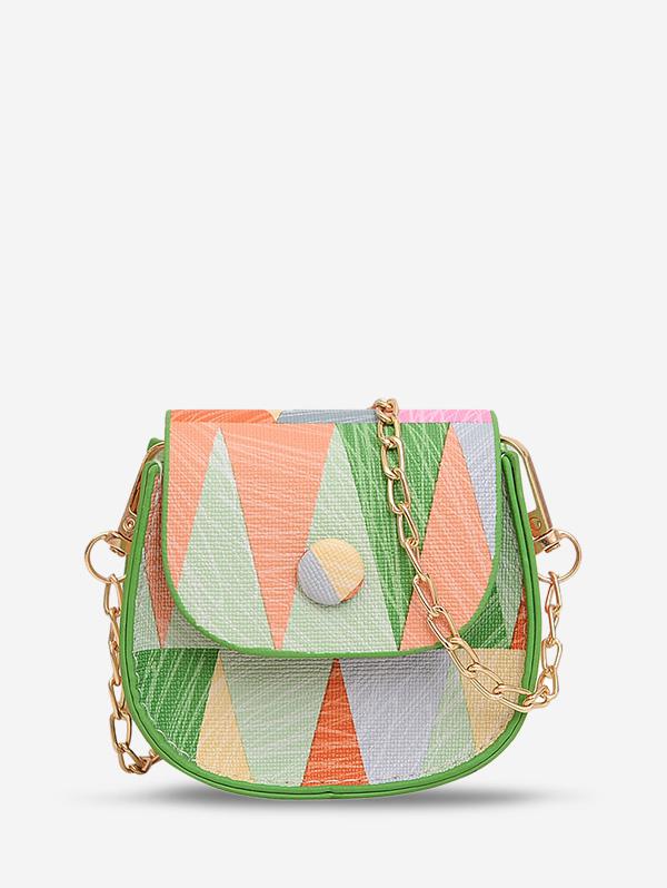 Geometric Pattern Flap Chain Strap Crossbody Bag