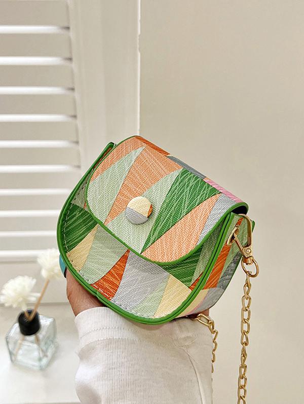 Geometric Pattern Flap Chain Strap Crossbody Bag