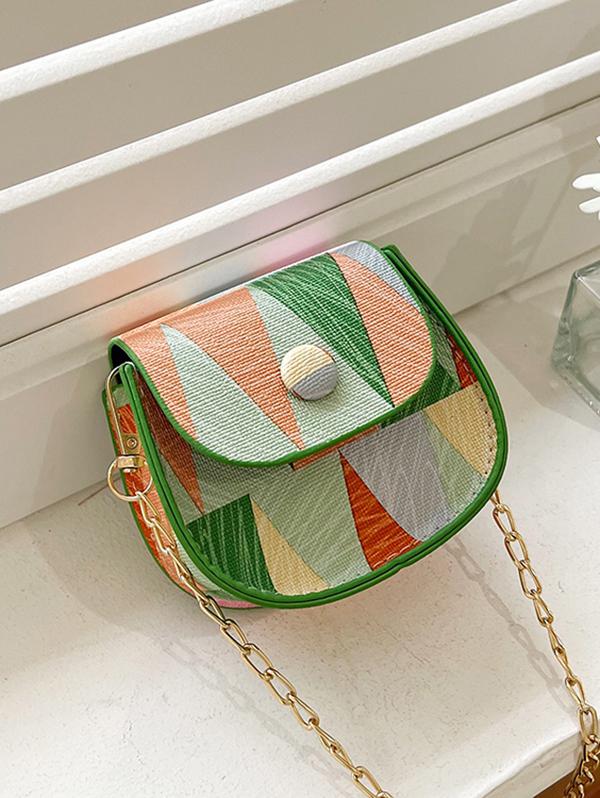Geometric Pattern Flap Chain Strap Crossbody Bag