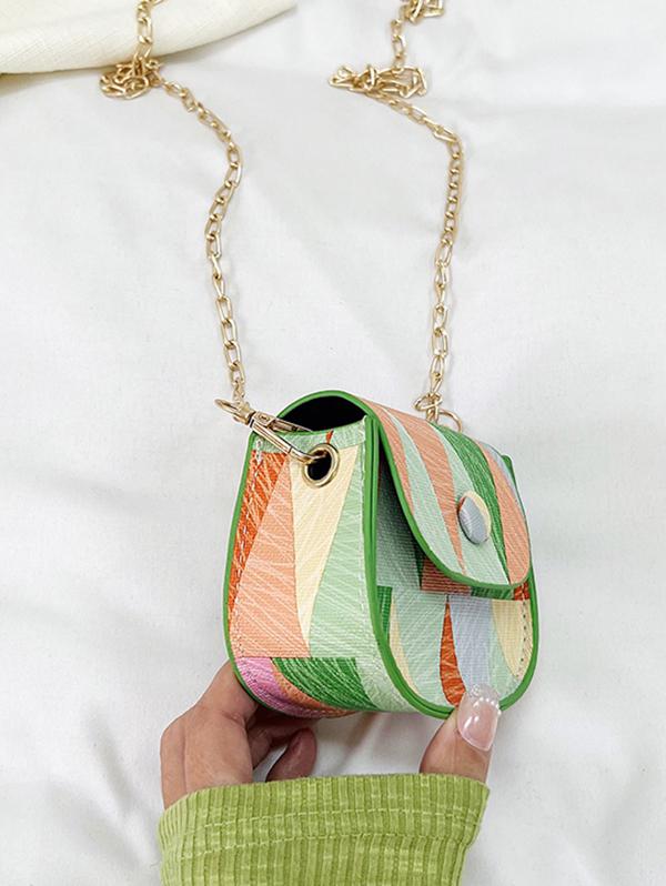 Geometric Pattern Flap Chain Strap Crossbody Bag