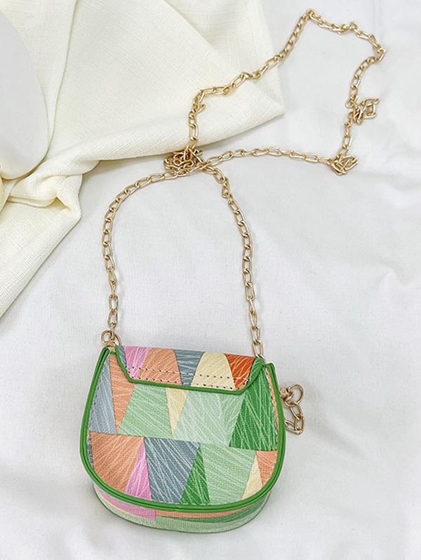 Geometric Pattern Flap Chain Strap Crossbody Bag