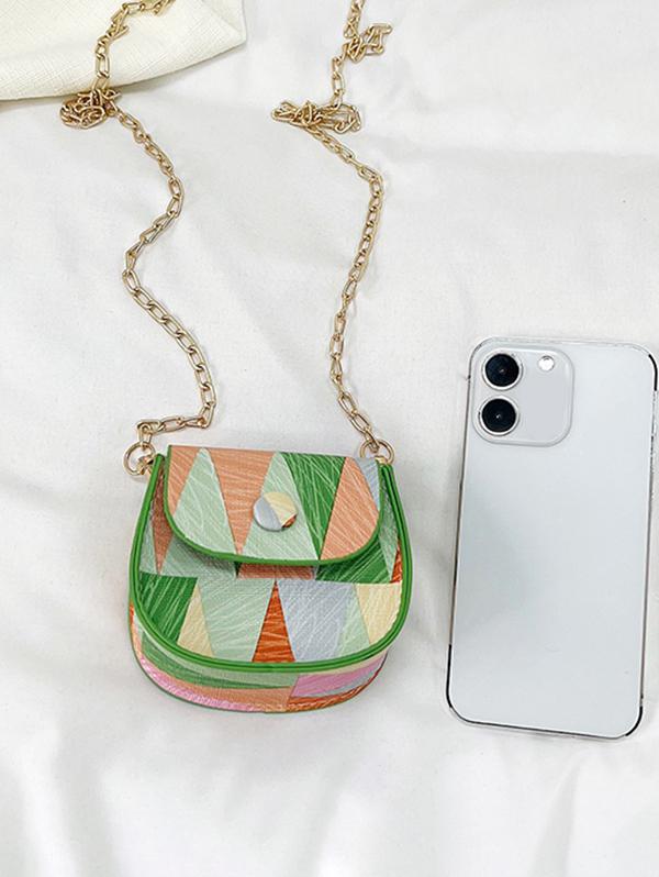 Geometric Pattern Flap Chain Strap Crossbody Bag