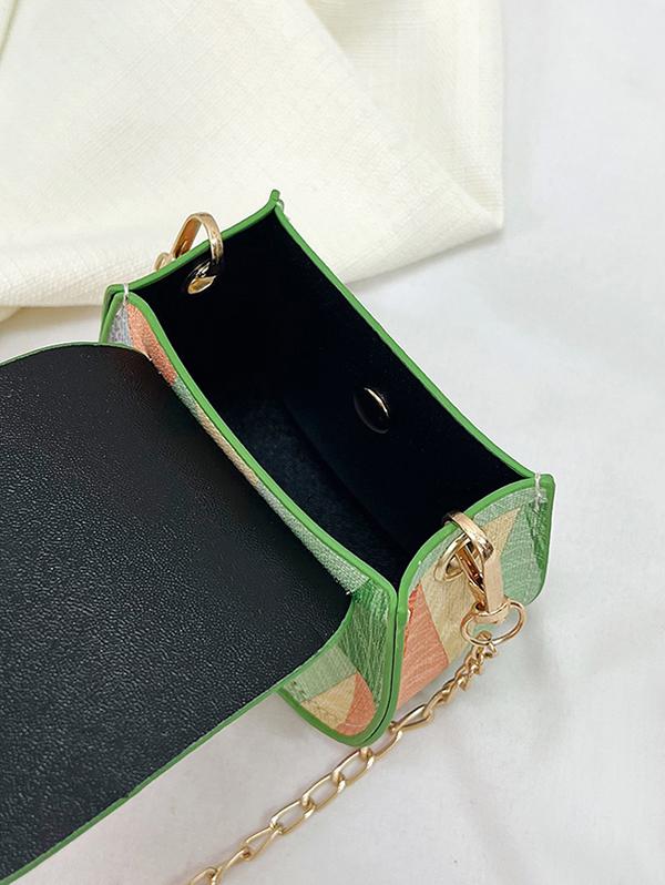 Geometric Pattern Flap Chain Strap Crossbody Bag