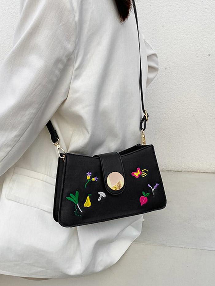 Floral Butterfly Embroidery Crossbody Bag