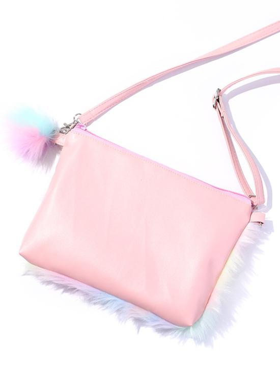 Women's Y2K Fashion Winter Colorful Rainbow Fluffy Faux Fur Pompon Pendant Design Mini Shoulder Bag