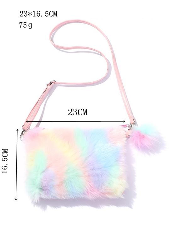 Women's Y2K Fashion Winter Colorful Rainbow Fluffy Faux Fur Pompon Pendant Design Mini Shoulder Bag