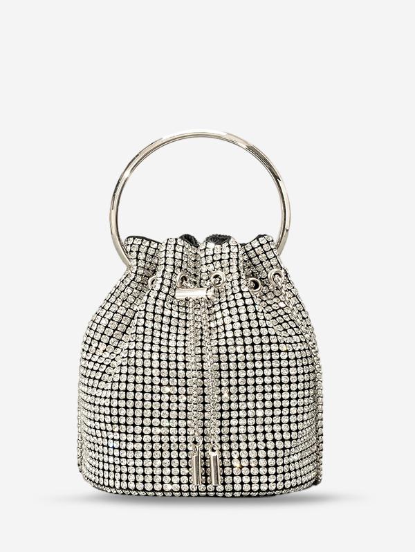 Women's Party Evening Bling Bling Rhinestone Toggle Drawstring Crossbody Bucket Bag