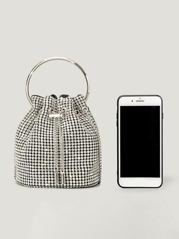 Women's Party Evening Bling Bling Rhinestone Toggle Drawstring Crossbody Bucket Bag
