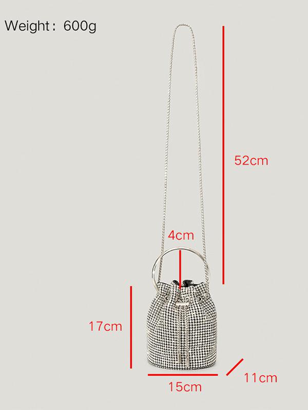 Women's Party Evening Bling Bling Rhinestone Toggle Drawstring Crossbody Bucket Bag