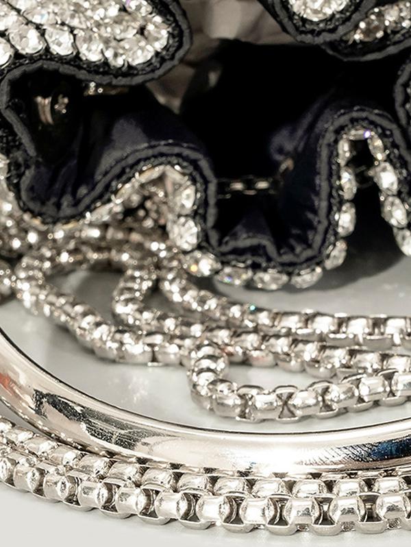 Women's Party Evening Bling Bling Rhinestone Toggle Drawstring Crossbody Bucket Bag