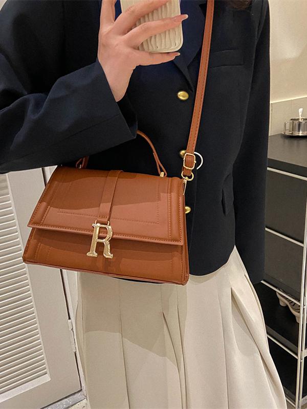Colorful Letter Metal Panel Flap Crossbody Tote Bag