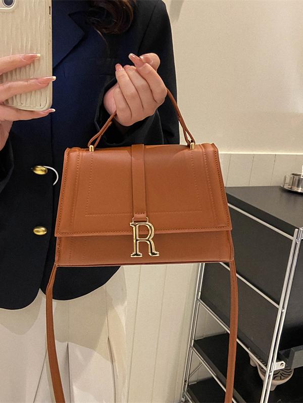 Colorful Letter Metal Panel Flap Crossbody Tote Bag