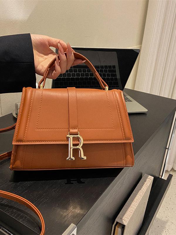Colorful Letter Metal Panel Flap Crossbody Tote Bag